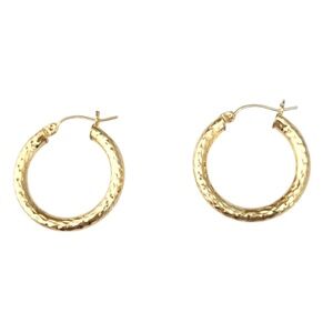 14K Yellow Gold Diamond Cut Hoop Earrings #21723